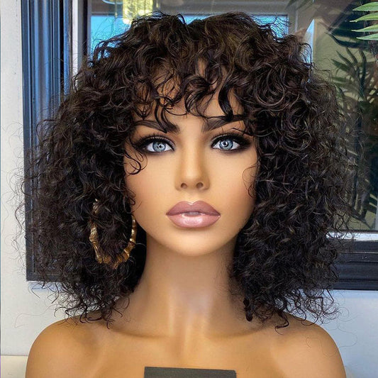 Deep Curly Fringe Human Hair Wigs With Bangs